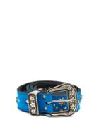 Erl - Crystal-embellished Studded Leather Belt - Mens - Blue