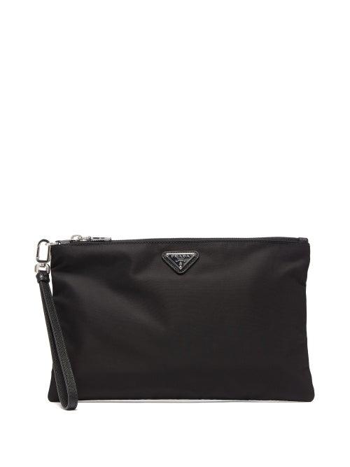 Matchesfashion.com Prada - Enamel Logo Plaque Nylon Poplin Pouch Bag - Mens - Black