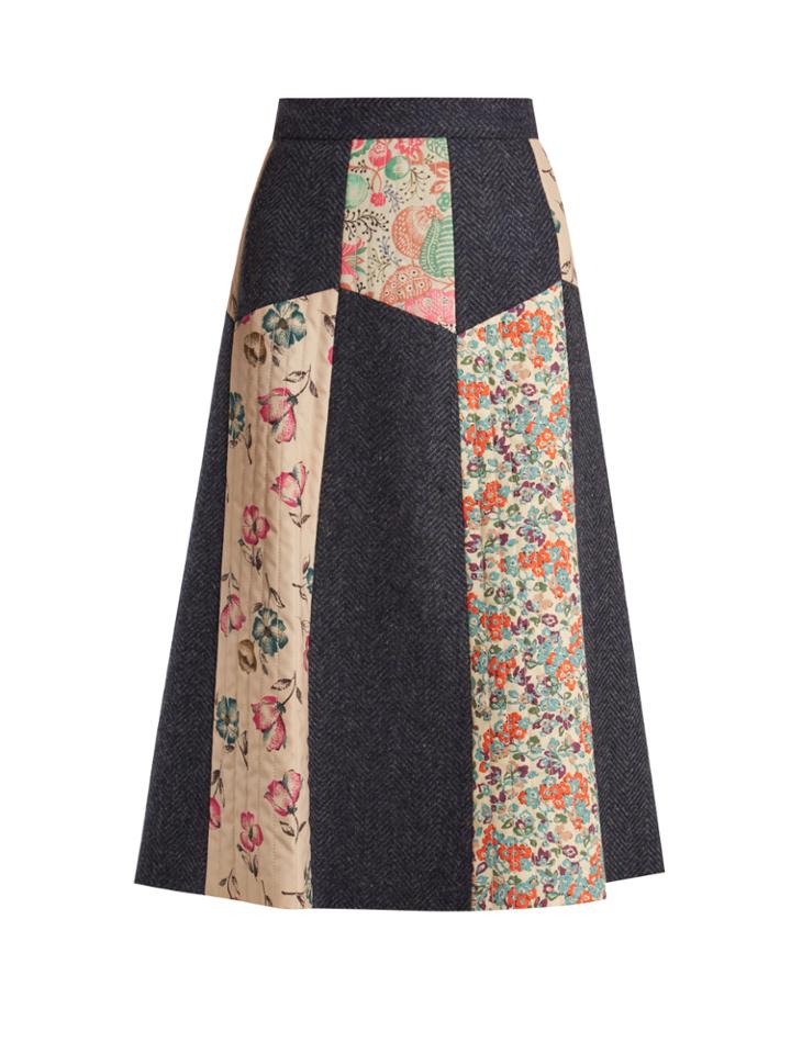 Redvalentino Patchwork Wool-herringbone Midi Skirt