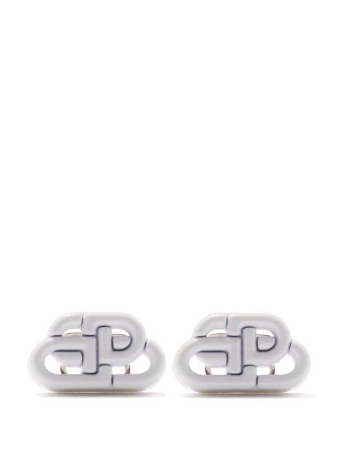 Balenciaga - Bb-logo Enamelled Stud Earrings - Womens - White