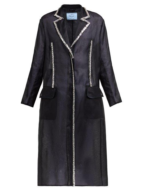 Matchesfashion.com Prada - Crystal Single Breasted Silk Organza Coat - Womens - Black Multi