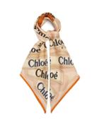 Chlo - Woody Logo-print Silk-twill Scarf - Womens - Beige Multi