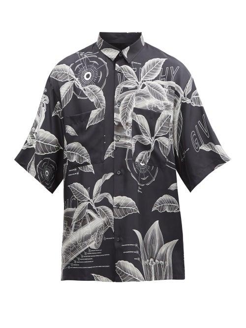 Matchesfashion.com Givenchy - Floral Schematics-print Silk Shirt - Mens - Black