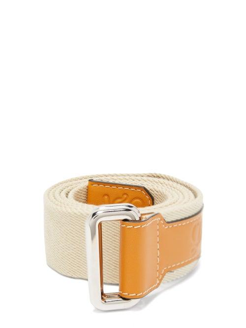 Matchesfashion.com Eye/loewe/nature - Logo-debossed Leather And Canvas Belt - Mens - White