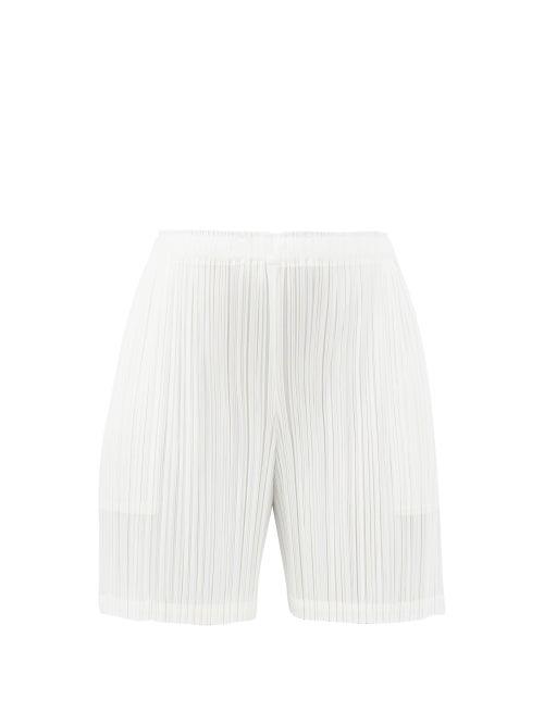 Matchesfashion.com Pleats Please Issey Miyake - Mid-cut Pliss Jersey Shorts - Womens - White