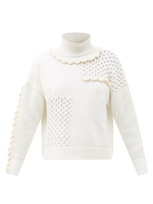 Matchesfashion.com Cecilie Bahnsen - Franki Ruffled Patchwork Cotton Roll-neck Sweater - Womens - Ivory