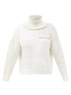 Matchesfashion.com Cecilie Bahnsen - Franki Ruffled Patchwork Cotton Roll-neck Sweater - Womens - Ivory