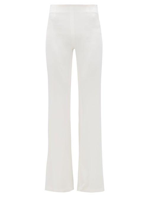 Matchesfashion.com Galvan - Flared Leg Satin Crepe Trousers - Womens - White