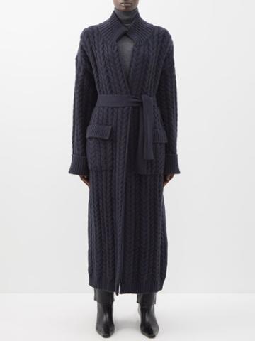 Arch4 - Bon Street Longline Cable-knit Cashmere Cardigan - Womens - Dark Navy