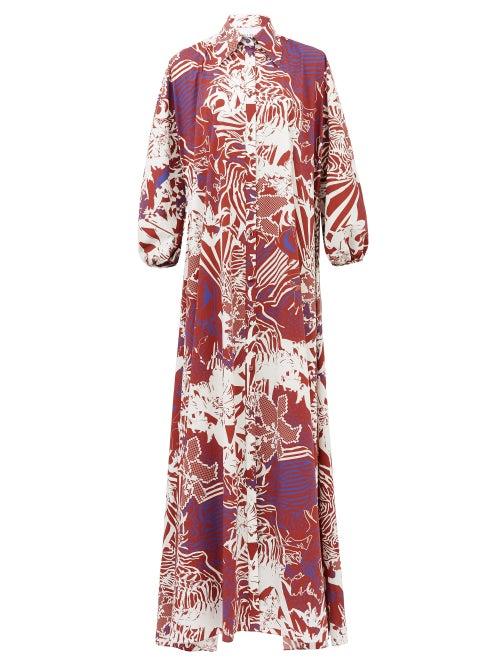 Matchesfashion.com Halpern - Abstract-print Cotton-poplin Maxi Shirt Dress - Womens - White Print