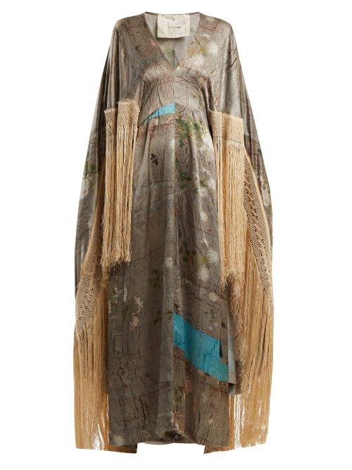 Matchesfashion.com By Walid - Aya Chrysanthemum Print Silk Kaftan - Womens - Grey Print