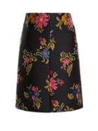 Matchesfashion.com Redvalentino - Pixelated Floral Jacquard A Line Skirt - Womens - Black Multi