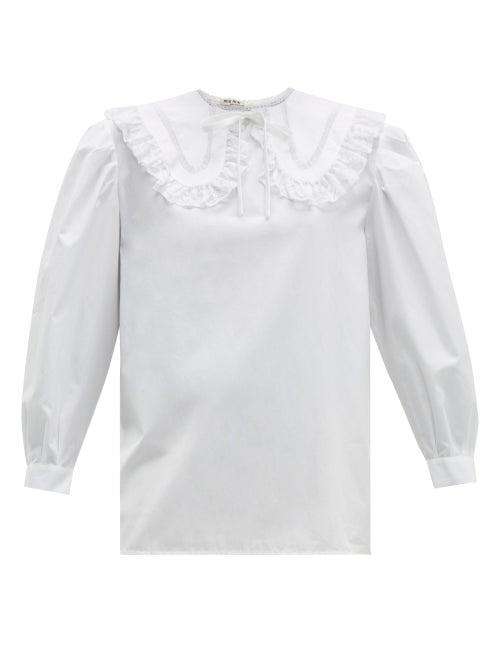Matchesfashion.com Miu Miu - Lace Trimmed Collar Cotton Blouse - Womens - White