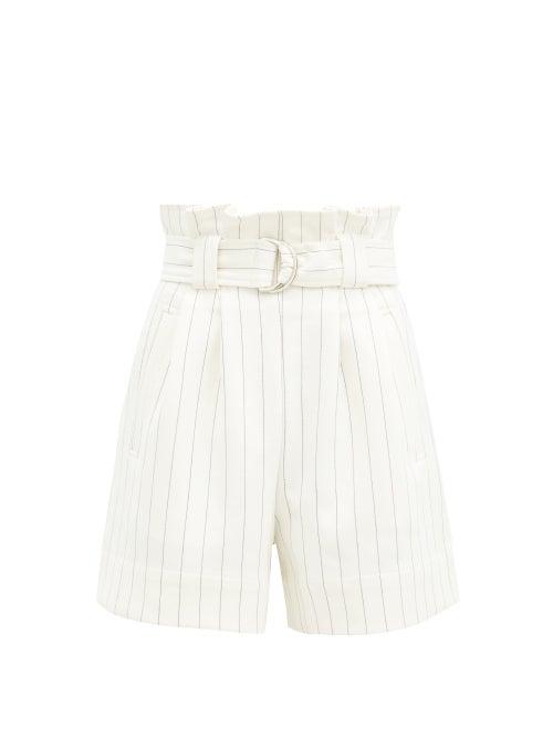 Matchesfashion.com Ganni - Paperbag-waist Striped Crepe Shorts - Womens - White