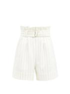 Matchesfashion.com Ganni - Paperbag-waist Striped Crepe Shorts - Womens - White
