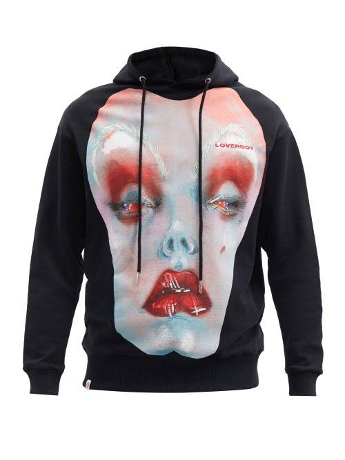 Matchesfashion.com Charles Jeffrey Loverboy - Face-print Cotton-jersey Hooded Sweatshirt - Mens - Black Multi