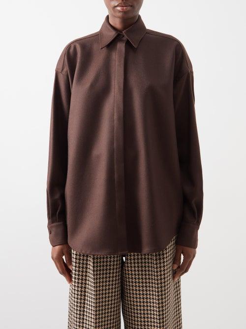 Emilia Wickstead - Audre Balloon-sleeve Wool Shirt - Womens - Dark Brown