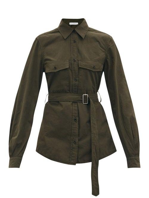 Matchesfashion.com Jw Anderson - Belted Tumbled-cotton Poplin Shirt - Womens - Khaki