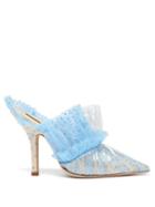 Matchesfashion.com Midnight 00 - Ruched Polka Dot Tulle & Pvc Mules - Womens - Light Blue