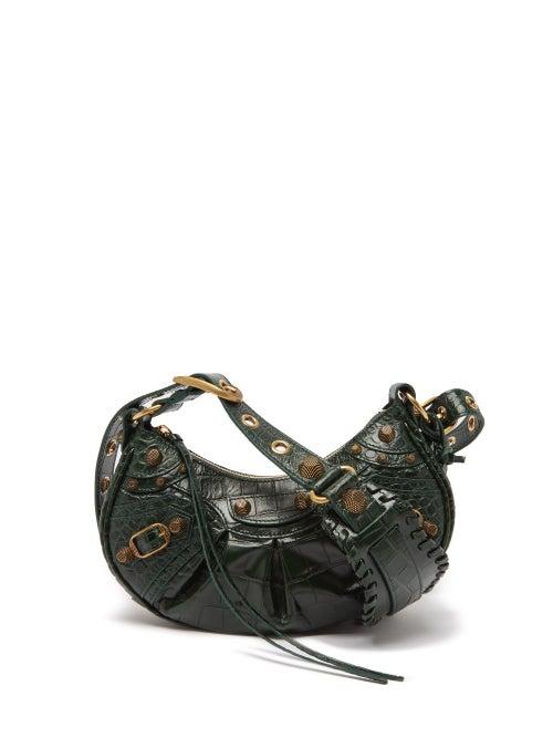 Balenciaga - Le Cagole Xs Croc-effect Leather Shoulder Bag - Womens - Dark Green