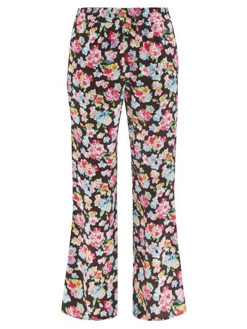 Ganni - Floral-print Pyjama Trousers - Womens - Black Floral