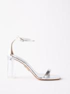 Aquazzura - Theo Plexi 85 Block-heel Leather Sandals - Womens - Silver