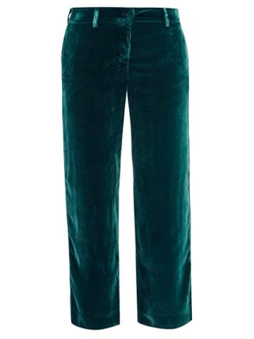 F.r.s - For Restless Sleepers - Tartaro Cropped Velvet Trousers - Womens - Blue/green