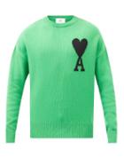 Ami - Logo-intarsia Wool Sweater - Mens - Green