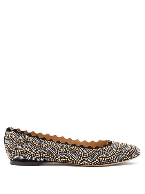 Matchesfashion.com Chlo - Lauren Studded Suede Ballet Flats - Womens - Black
