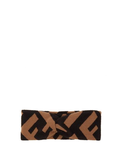 Matchesfashion.com Fendi - Ff Logo Jacquard Knit Headband - Womens - Brown
