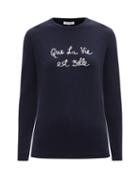 Bella Freud - Que La Vie Est Belle Embroidered Wool Sweater - Womens - Navy