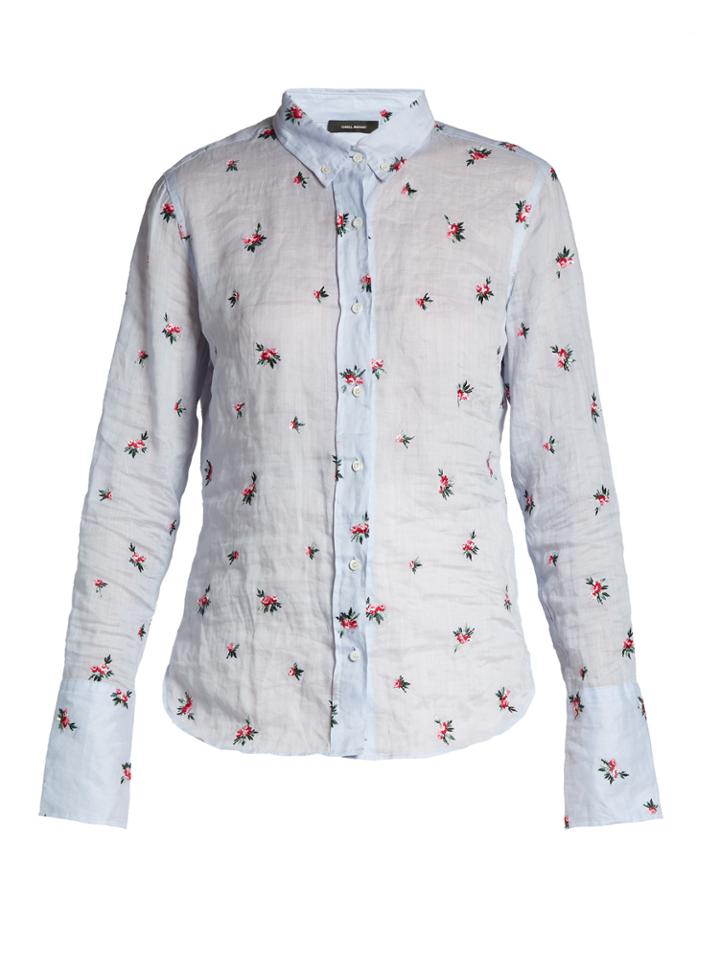 Isabel Marant Uliana Point-collar Floral-embroidered Shirt
