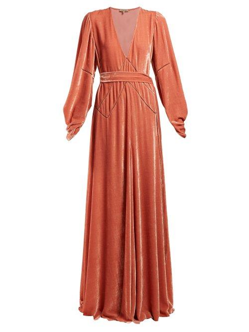 Matchesfashion.com Bottega Veneta - V Neck Tie Waist Velvet Gown - Womens - Light Pink