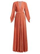 Matchesfashion.com Bottega Veneta - V Neck Tie Waist Velvet Gown - Womens - Light Pink