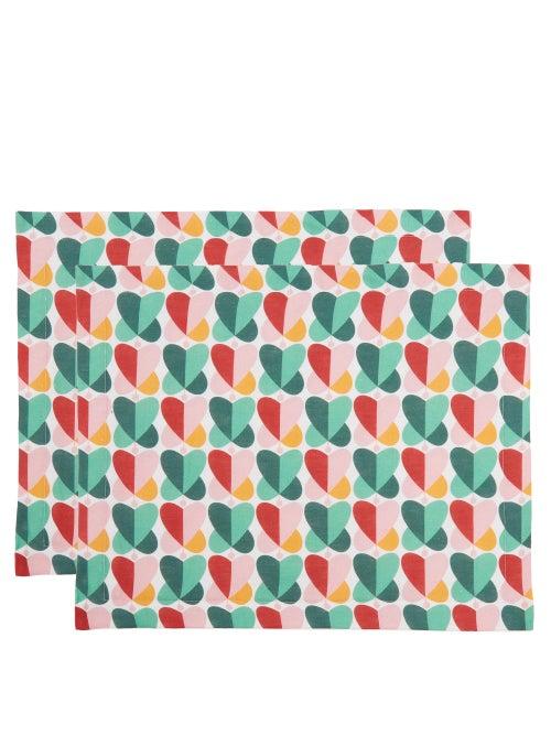 La Doublej - Set Of Two Farfalle Ring-print Linen Placemats - Womens - Multi