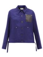 Matchesfashion.com Loewe - Anagram-patch Side-tie Linen-blend Canvas Jacket - Womens - Blue