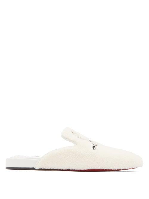 Christian Louboutin - Coolito Shearling Backless Loafers - Womens - White