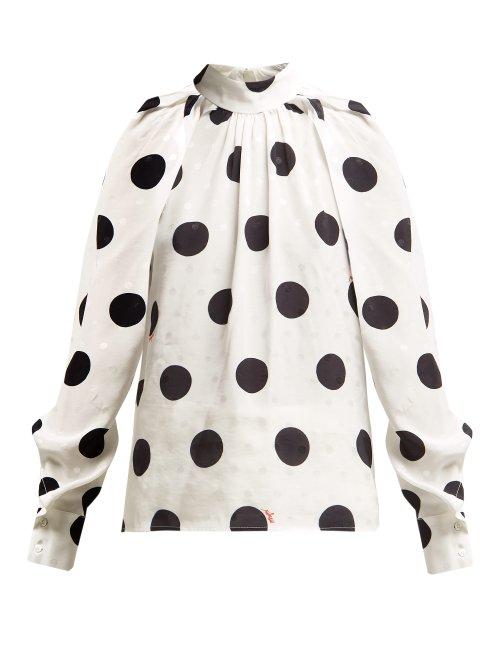 Matchesfashion.com Msgm - Polka Dot Jacquard Blouse - Womens - White Black