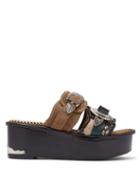 Matchesfashion.com Toga - Double Strap Suede And Leather Flatform Sandals - Womens - Beige Multi