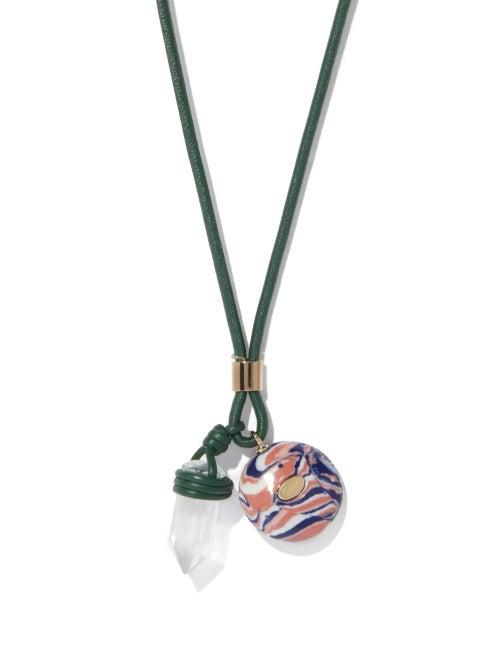 Chlo - Jemma Rock Crystal & Leather Necklace - Womens - Green Multi
