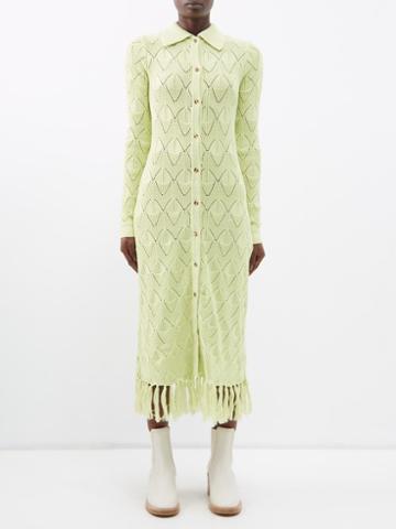 Dodo Bar Or - Lars Tassel-trim Pointelle-knit Cotton Shirt Dress - Womens - Light Green