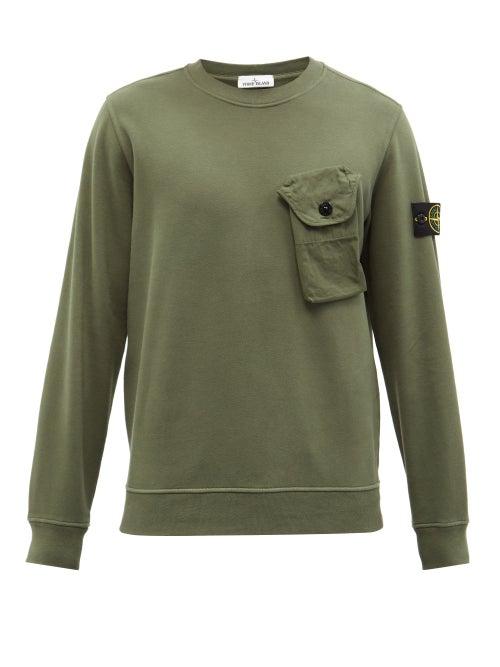 Stone Island - Patch-pocket Cotton-jersey Sweatshirt - Mens - Green