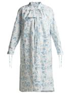 Matchesfashion.com Osman - Rosa Floral Embroidered Linen Dress - Womens - Blue Multi