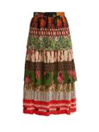Matchesfashion.com Gucci - Tiered Patchwork Print Silk Pliss Midi Skirt - Womens - Multi