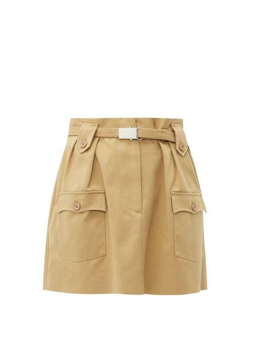 Matchesfashion.com Miu Miu - Belted Cotton Twill Mini Skirt - Womens - Beige