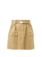 Matchesfashion.com Miu Miu - Belted Cotton Twill Mini Skirt - Womens - Beige