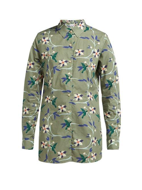 Matchesfashion.com Thorsun - Georgie Hummingbird Print Cotton Poplin Shirt - Womens - Khaki Multi