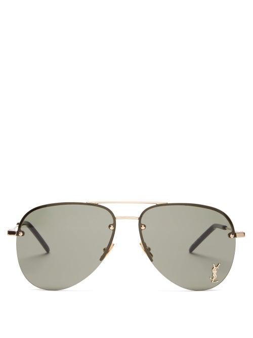 Matchesfashion.com Saint Laurent - Aviator Metal Sunglasses - Womens - Gold