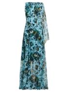 Matchesfashion.com Erdem - Kassidy Floral Print Silk Chiffon Gown - Womens - Blue Multi