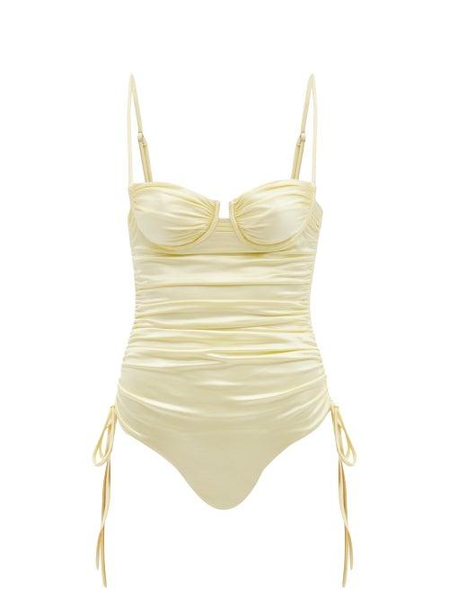 Matchesfashion.com Isa Boulder - Nina Ruched Metallic Swimsuit - Womens - Gold